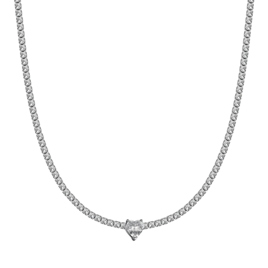 COLLAR DE ACERO PARA MUJER CON CRISTALES BLANCOS Y CORAZÓN DE CRISTAL