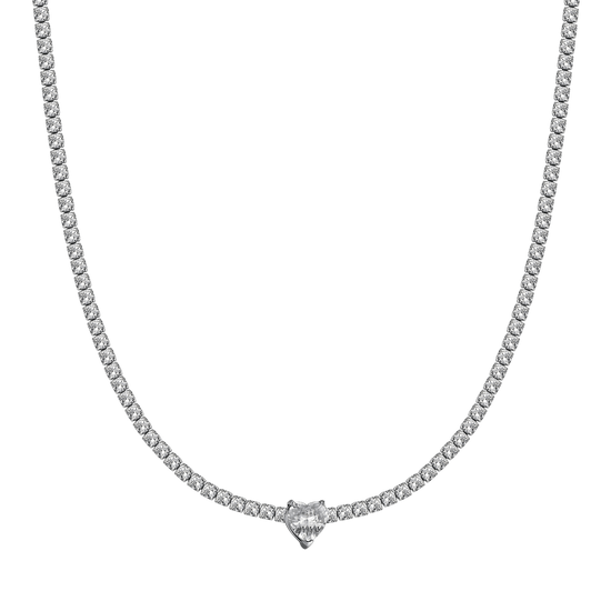 COLLAR DE ACERO PARA MUJER CON CRISTALES BLANCOS Y CORAZÓN DE CRISTAL