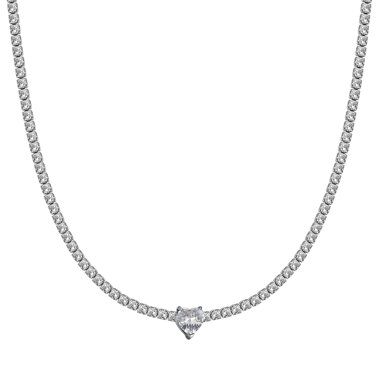 COLLAR DE ACERO PARA MUJER CON CRISTALES BLANCOS Y CORAZÓN DE CRISTAL
