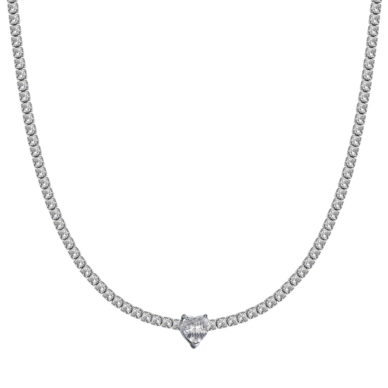 COLLAR DE ACERO PARA MUJER CON CRISTALES BLANCOS Y CORAZÓN DE CRISTAL