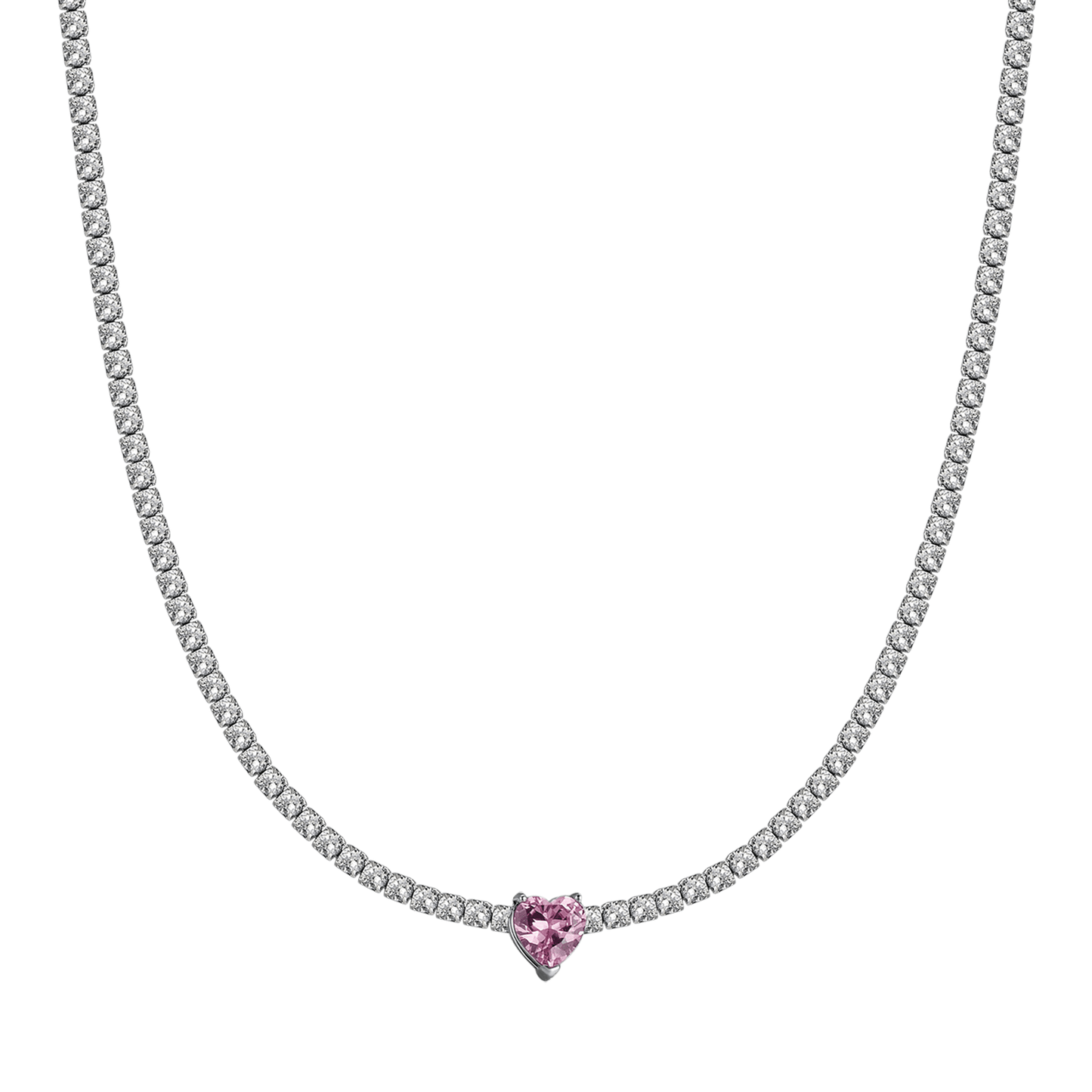 COLLAR DE ACERO PARA MUJER CON CRISTALES BLANCOS Y CORAZÓN DE CRISTAL