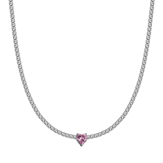 COLLAR DE ACERO PARA MUJER CON CRISTALES BLANCOS Y CORAZÓN DE CRISTAL
