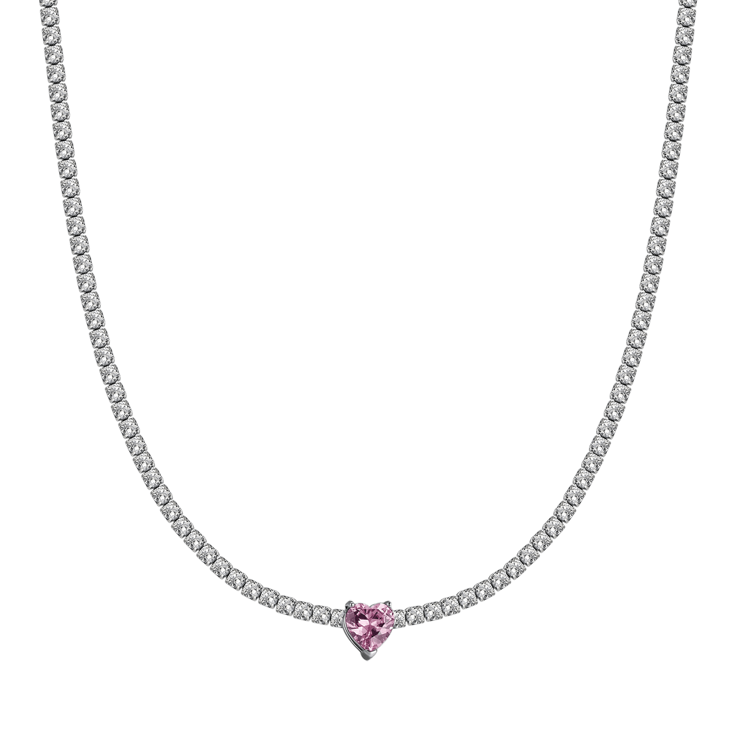 COLLAR DE ACERO PARA MUJER CON CRISTALES BLANCOS Y CORAZÓN DE CRISTAL