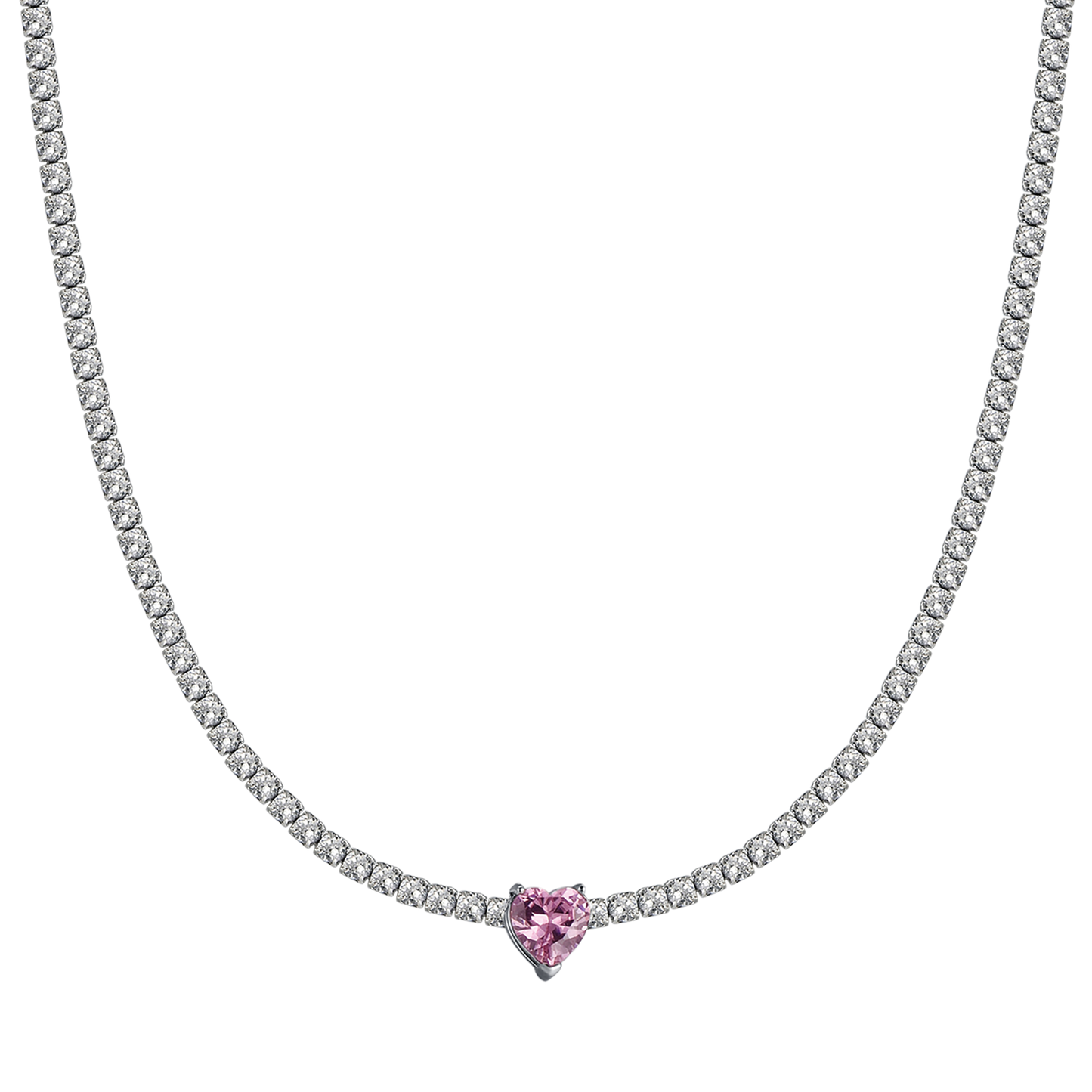 COLLAR DE ACERO PARA MUJER CON CRISTALES BLANCOS Y CORAZÓN DE CRISTAL