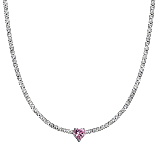 COLLAR DE ACERO PARA MUJER CON CRISTALES BLANCOS Y CORAZÓN DE CRISTAL