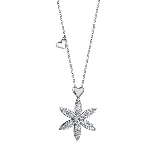 COLLAR DE ACERO PARA MUJER CON FLOR DE LA VIDA Y CORAZÓN