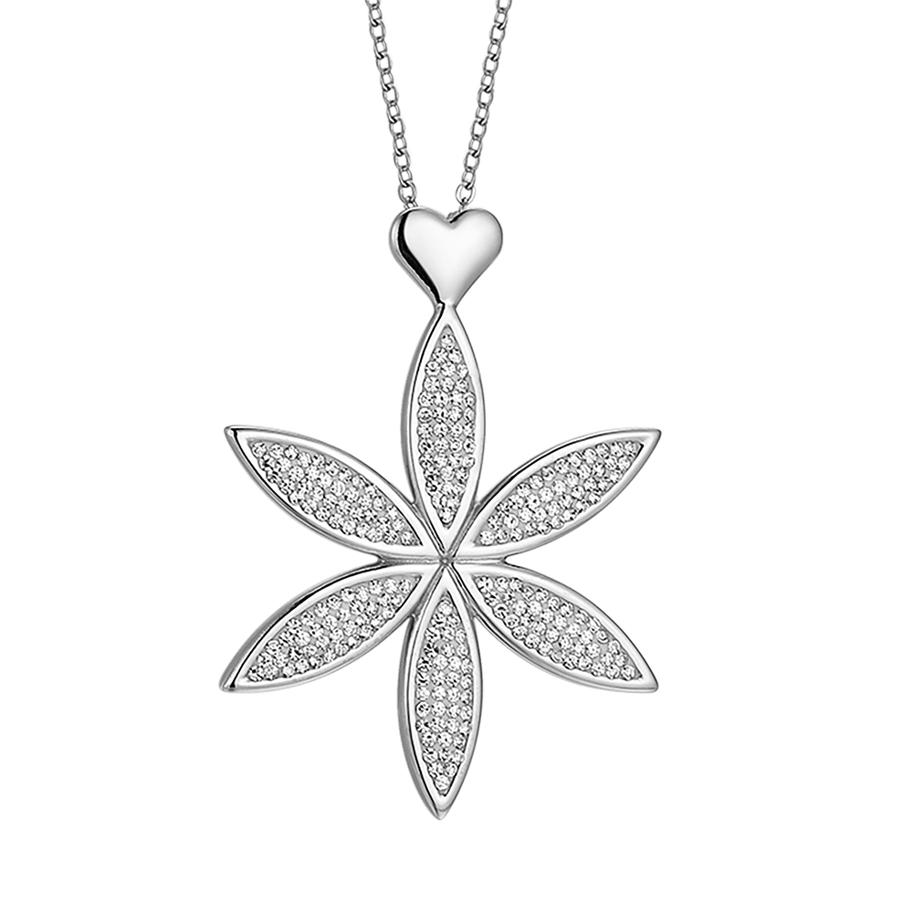 COLLAR LARGO DE ACERO PARA MUJER CON FLOR DE LA VIDA Y CORAZON