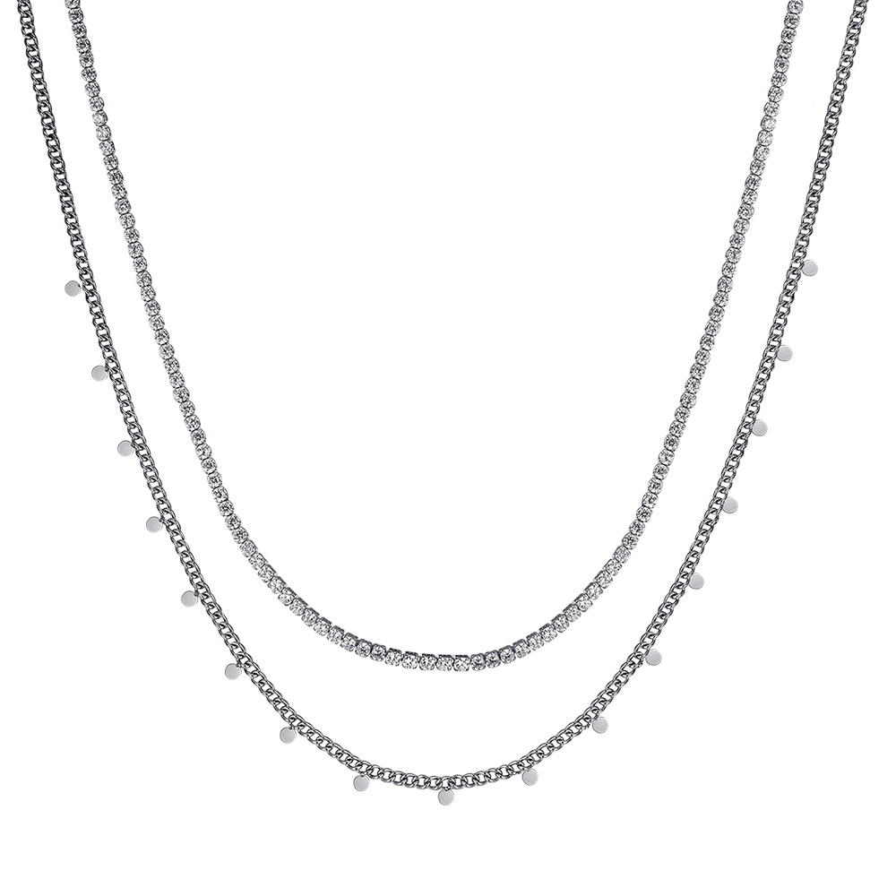 COLLAR DE ACERO PARA MUJER CON CRISTALES BLANCOS