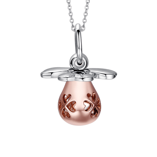 COLLAR DE LLAMADA DE ÁNGEL DE ACERO CON MANIQUÍ DE METAL ROSA IP