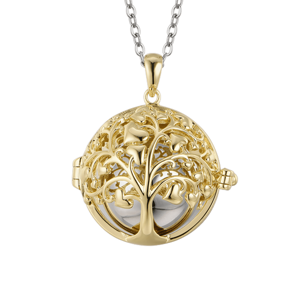 COLLAR DE LLAMADA DE ÁNGEL DE ACERO CON IP DE METAL DORADO ÁRBOL DE LA VIDA