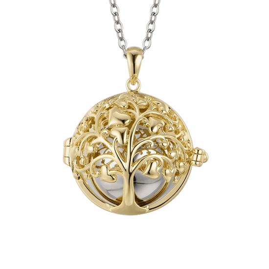 COLLAR DE LLAMADA DE ÁNGEL DE ACERO CON IP DE METAL DORADO ÁRBOL DE LA VIDA