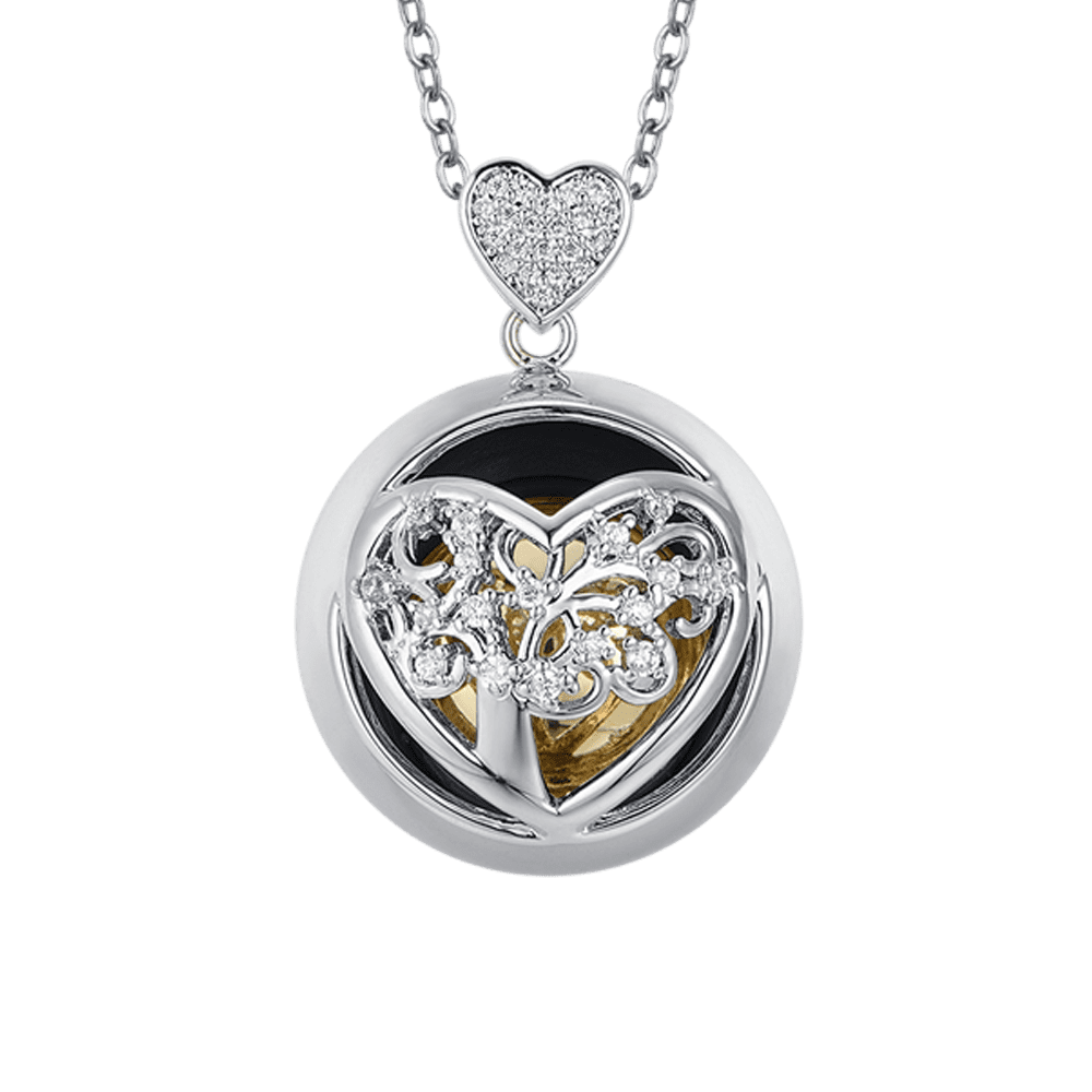 COLLAR DE LLAMADA DE ÁNGEL DE ACERO CON CORAZÓN Y ESFERA DE METAL