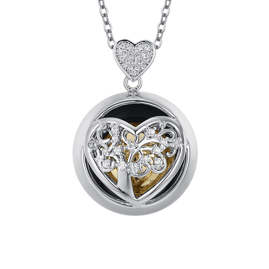 COLLAR DE LLAMADA DE ÁNGEL DE ACERO CON CORAZÓN Y ESFERA DE METAL