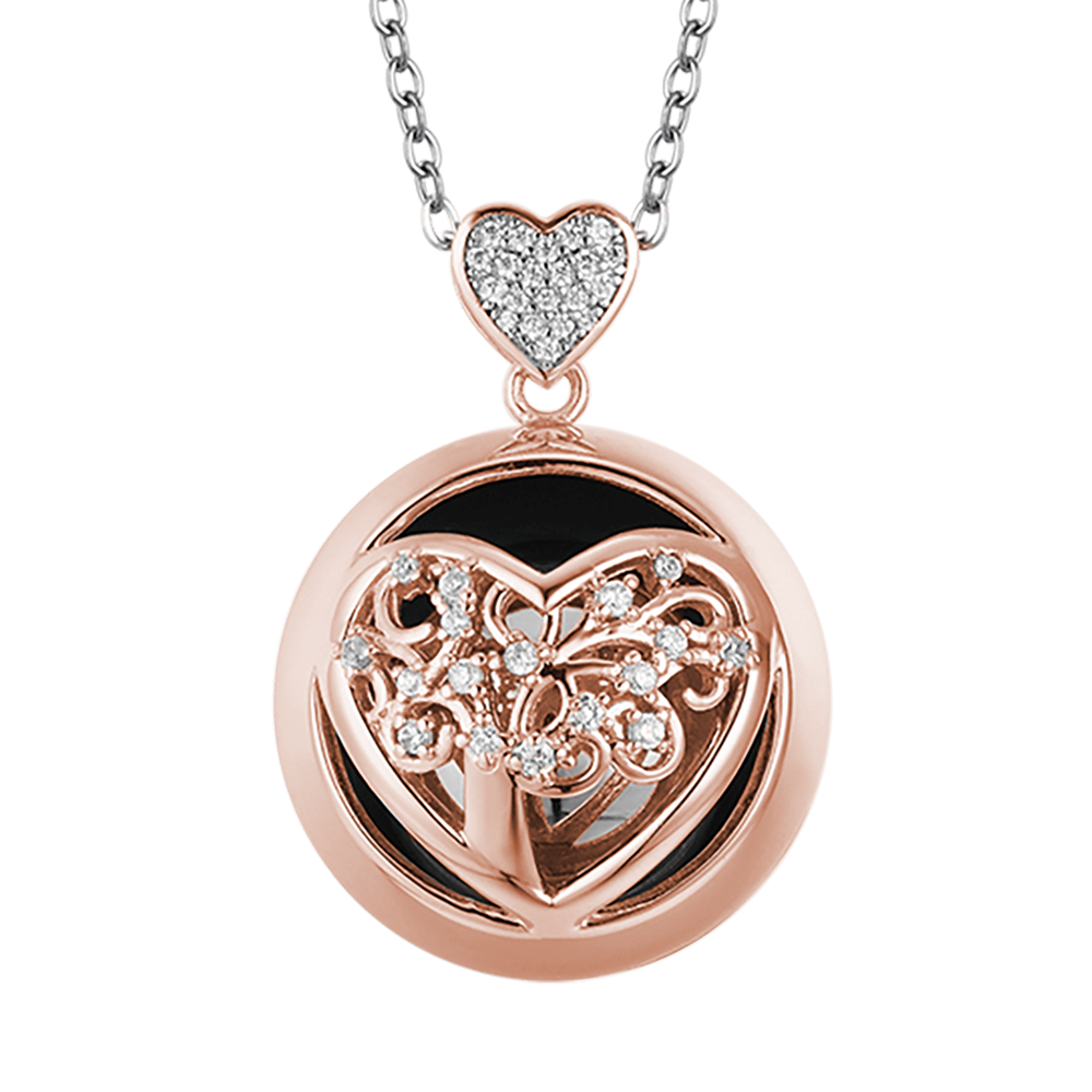 COLLAR DE LLAMADA DE ÁNGEL DE ACERO CON CORAZÓN Y ESFERA DE METAL