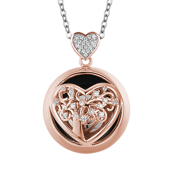 COLLAR DE LLAMADA DE ÁNGEL DE ACERO CON CORAZÓN Y ESFERA DE METAL