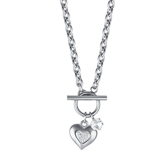 COLLAR DE ACERO PARA MUJER CON CORAZÓN Y CRISTALES BLANCOS