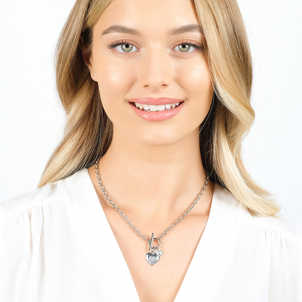 COLLAR DE ACERO PARA MUJER CON CORAZÓN Y CRISTALES BLANCOS