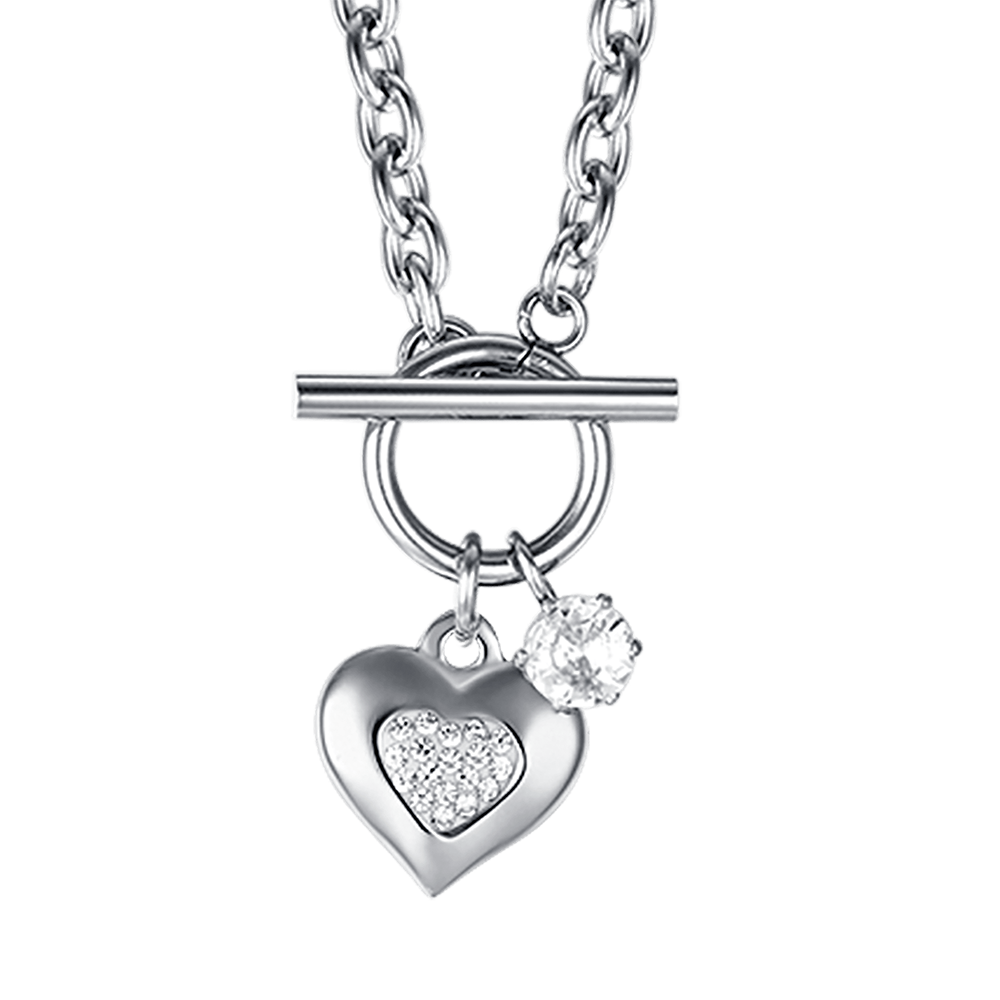 COLLAR DE ACERO PARA MUJER CON CORAZÓN Y CRISTALES BLANCOS