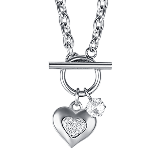 COLLAR DE ACERO PARA MUJER CON CORAZÓN Y CRISTALES BLANCOS