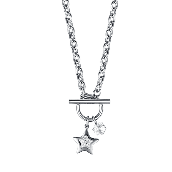 COLLAR DE ESTRELLAS DE ACERO PARA MUJER CON CRISTALES BLANCOS