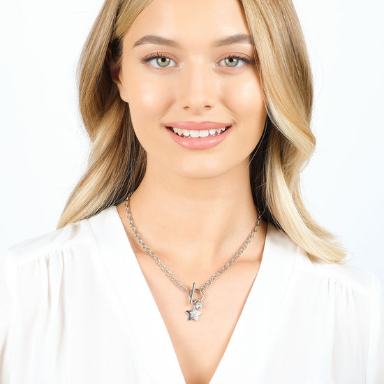 COLLAR DE ESTRELLAS DE ACERO PARA MUJER CON CRISTALES BLANCOS