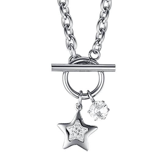 COLLAR DE ESTRELLAS DE ACERO PARA MUJER CON CRISTALES BLANCOS