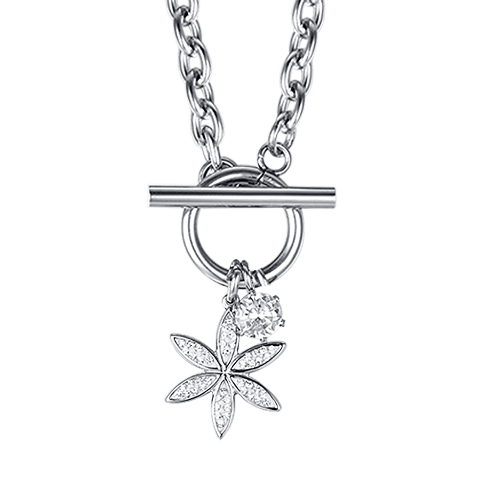 COLLAR DE ACERO PARA MUJER CON FLOR DE LA VIDA CON CRISTALES BLANCOS