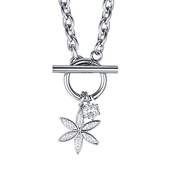 COLLAR DE ACERO PARA MUJER CON FLOR DE LA VIDA CON CRISTALES BLANCOS