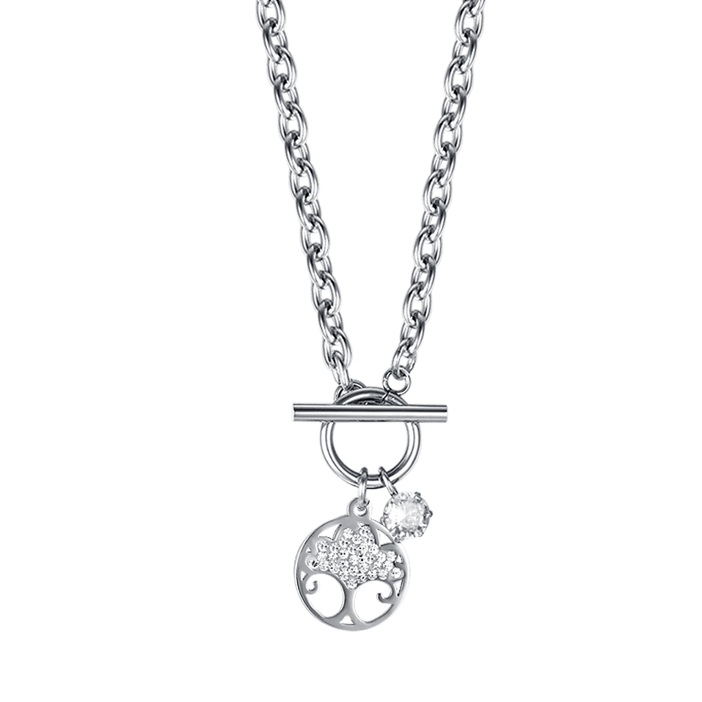 COLLAR DE ACERO PARA MUJERES CON EL ÁRBOL DE LA VIDA CON CRISTALES BLANCOS
