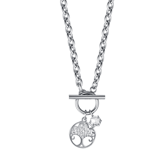 COLLAR DE ACERO PARA MUJERES CON EL ÁRBOL DE LA VIDA CON CRISTALES BLANCOS