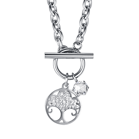 COLLAR DE ACERO PARA MUJERES CON EL ÁRBOL DE LA VIDA CON CRISTALES BLANCOS