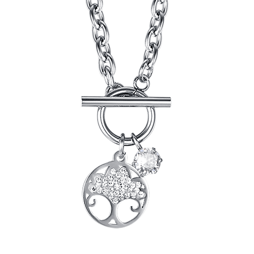 COLLAR DE ACERO PARA MUJERES CON EL ÁRBOL DE LA VIDA CON CRISTALES BLANCOS