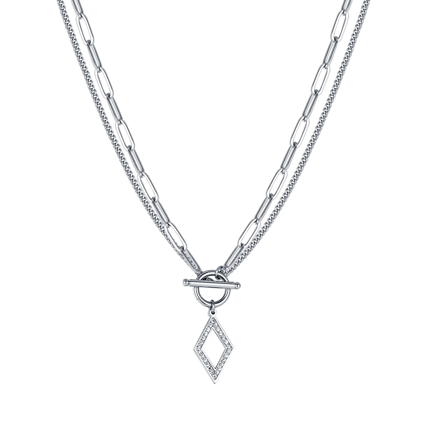 COLLAR DE ACERO PARA MUJER CON CRISTALES BLANCOS
