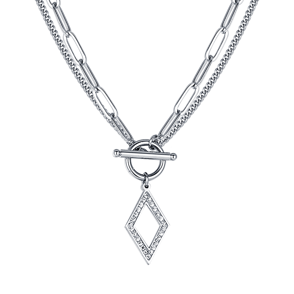 COLLAR DE ACERO PARA MUJER CON CRISTALES BLANCOS