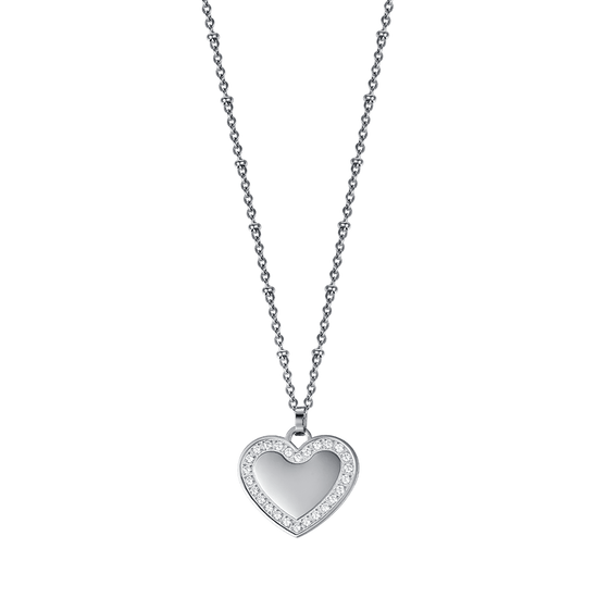 COLLAR DE ACERO PARA MUJER CON CORAZÓN Y CRISTALES BLANCOS