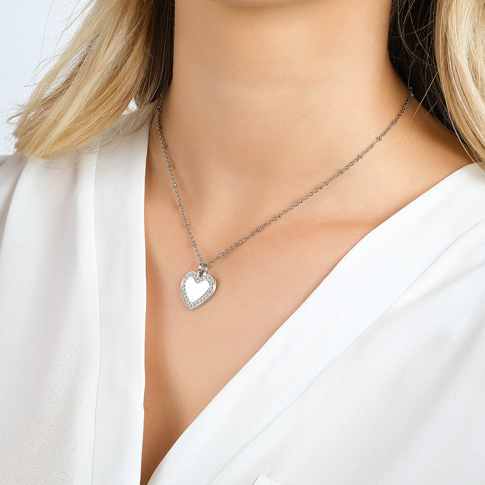 COLLAR DE ACERO PARA MUJER CON CORAZÓN Y CRISTALES BLANCOS
