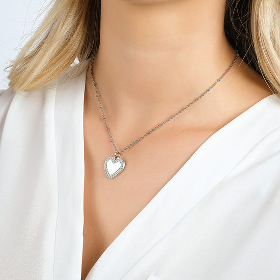 COLLAR DE ACERO PARA MUJER CON CORAZÓN Y CRISTALES BLANCOS