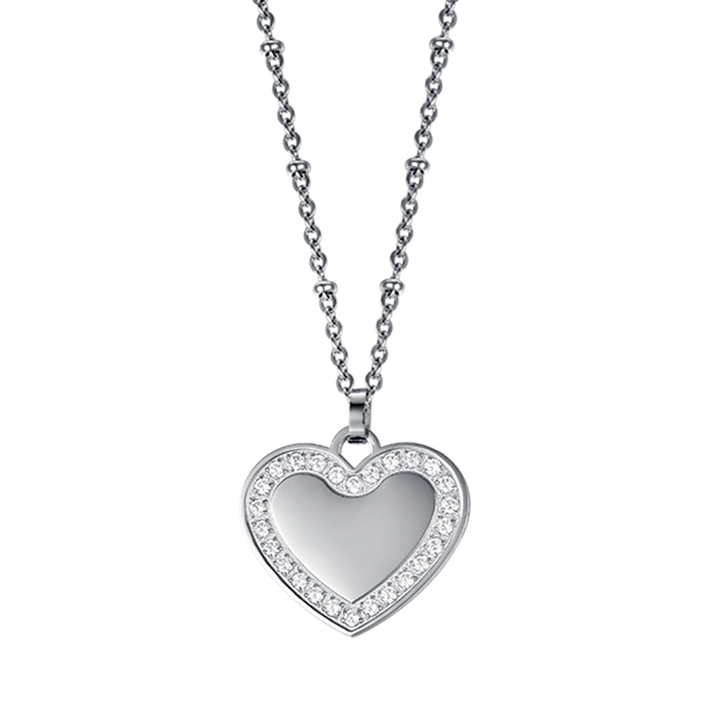 COLLAR DE ACERO PARA MUJER CON CORAZÓN Y CRISTALES BLANCOS