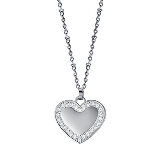 COLLAR DE ACERO PARA MUJER CON CORAZÓN Y CRISTALES BLANCOS