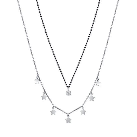 COLLAR DE MUJER EN ACERO CON ESTRELLAS, ELEMENTOS IP NEGROS Y CRISTAL BLANCO Luca Barra