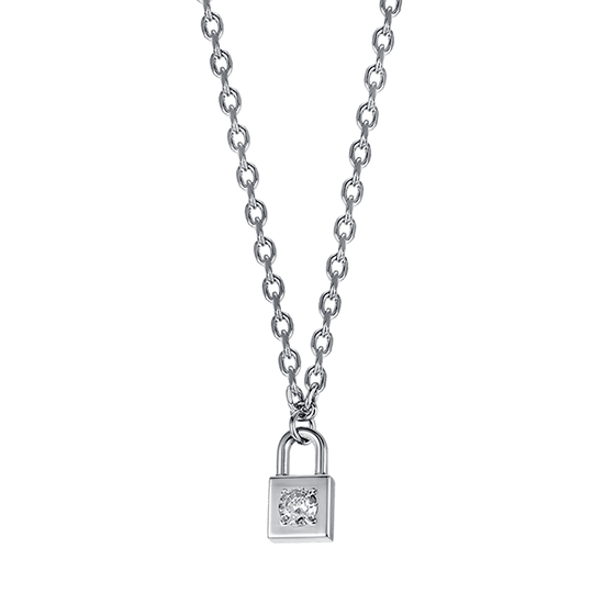 COLLAR DE ACERO PARA MUJER CON CANDADO CON CRISTAL BLANCO