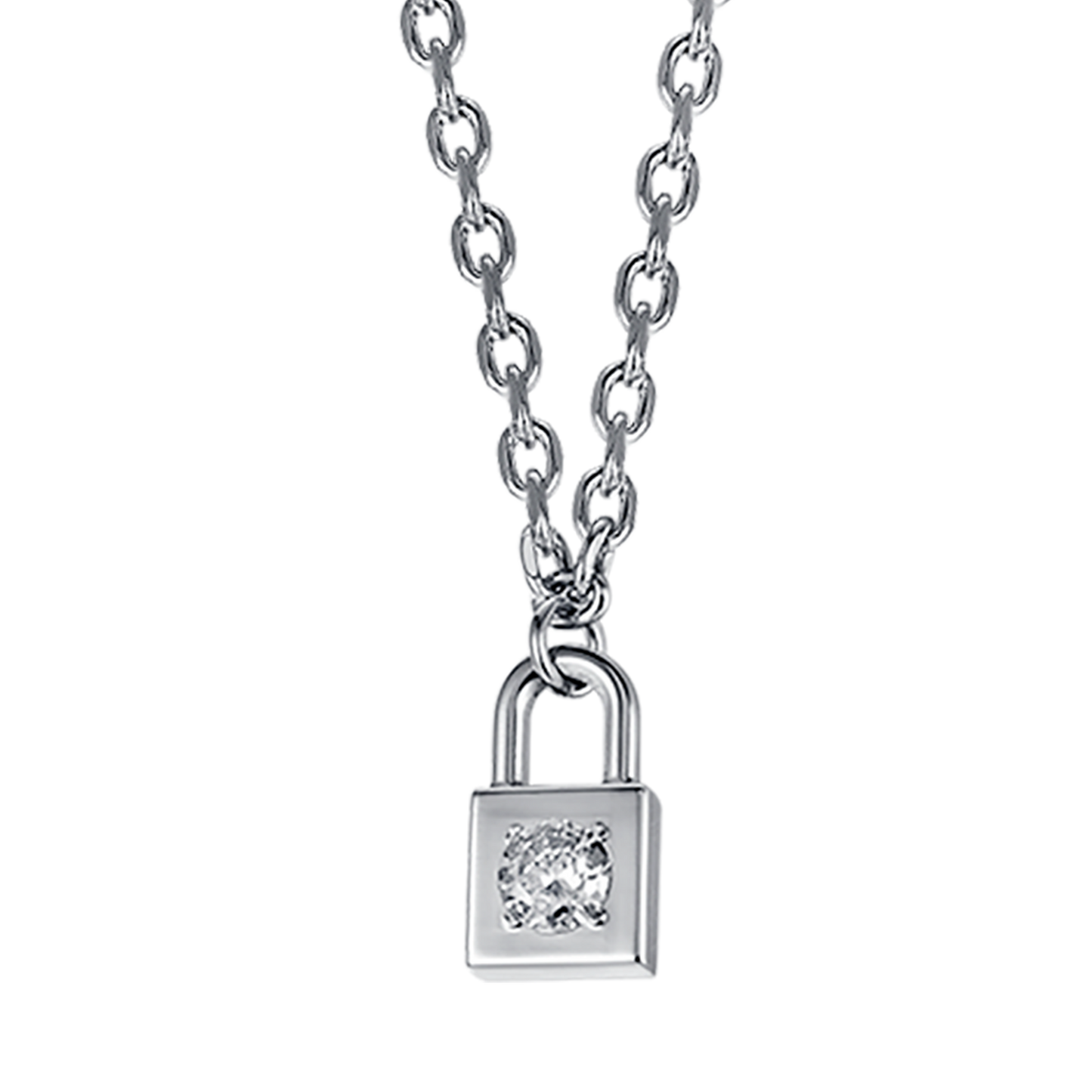 COLLAR DE ACERO PARA MUJER CON CANDADO CON CRISTAL BLANCO