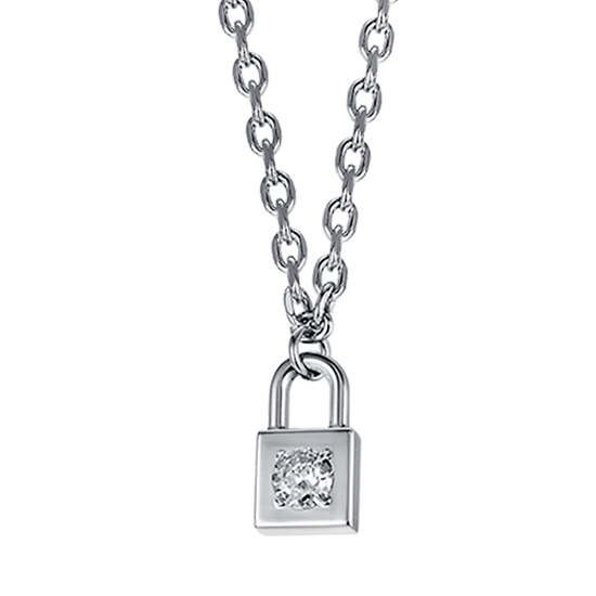 COLLAR DE ACERO PARA MUJER CON CANDADO CON CRISTAL BLANCO