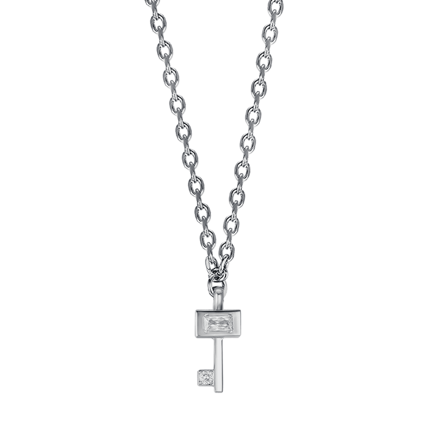 COLLAR DE ACERO PARA MUJER CON LLAVE CON CRISTALES BLANCOS