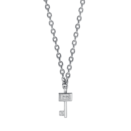 COLLAR DE ACERO PARA MUJER CON LLAVE CON CRISTALES BLANCOS