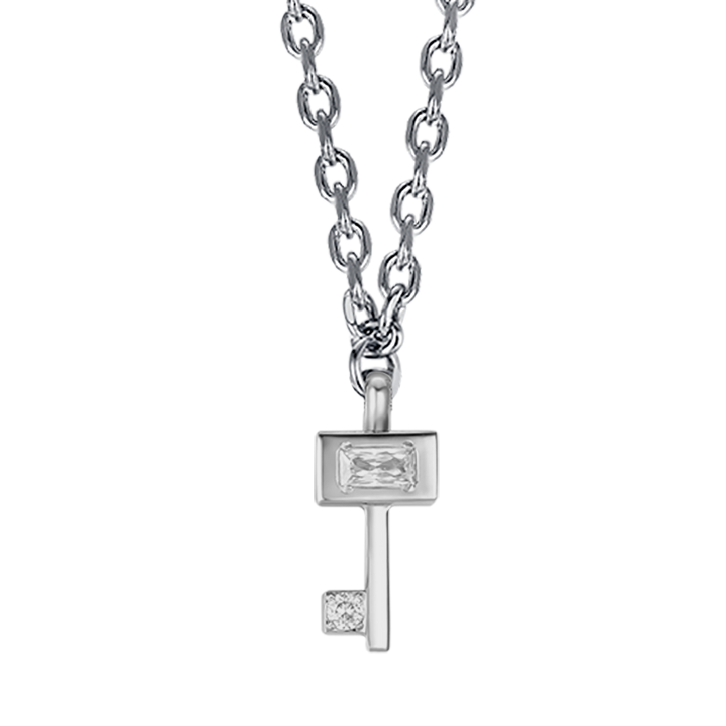 COLLAR DE ACERO PARA MUJER CON LLAVE CON CRISTALES BLANCOS