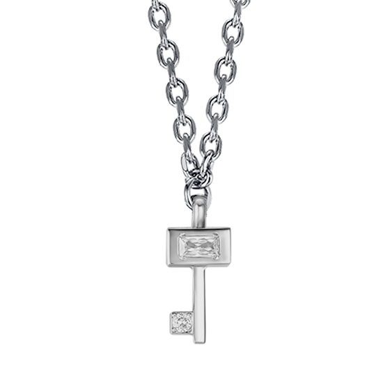 COLLAR DE ACERO PARA MUJER CON LLAVE CON CRISTALES BLANCOS