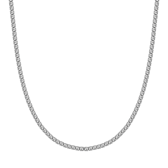 COLLAR TENIS DE ACERO PARA MUJER CON CRISTALES BLANCOS DE 4 MM