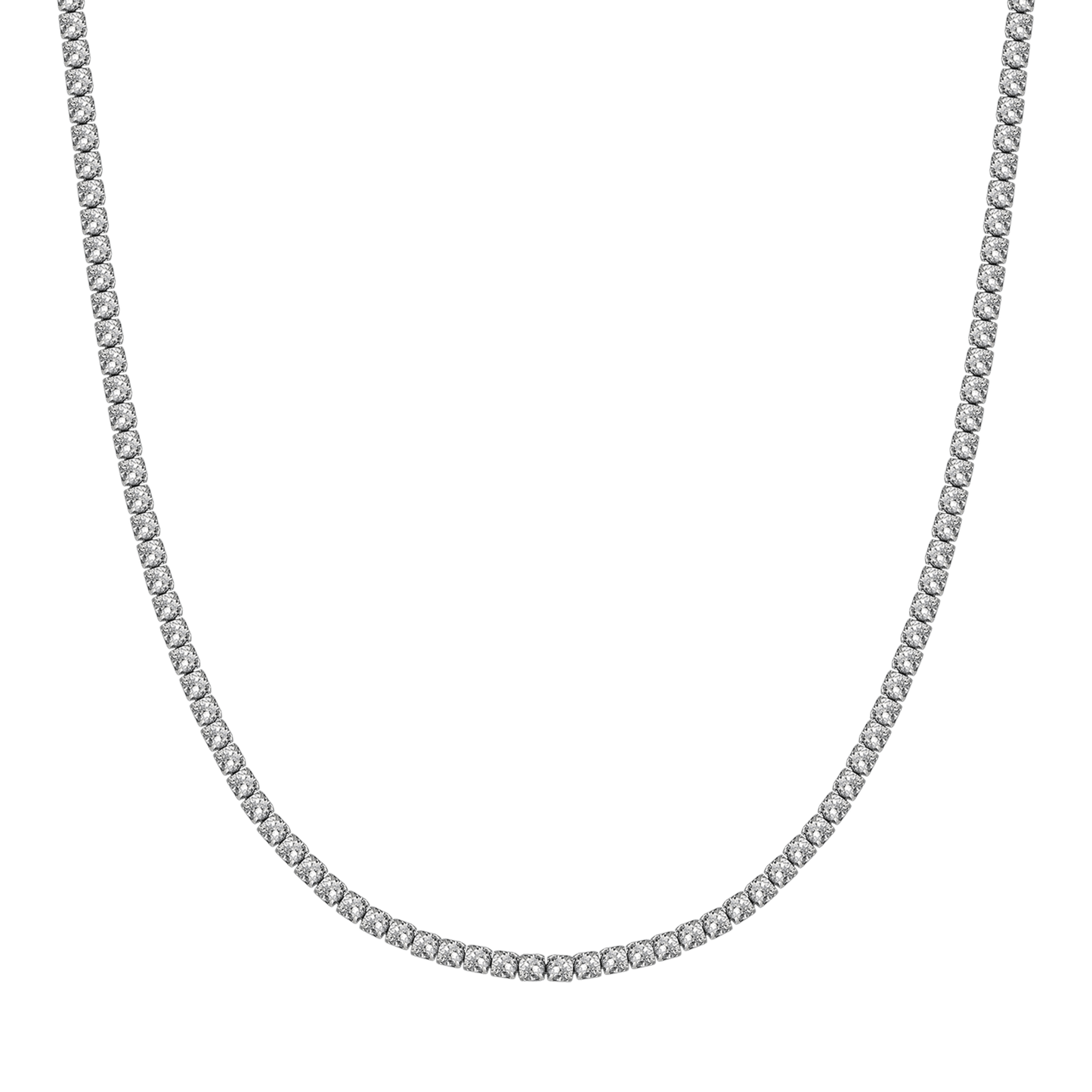 COLLAR TENIS DE ACERO PARA MUJER CON CRISTALES BLANCOS DE 4 MM