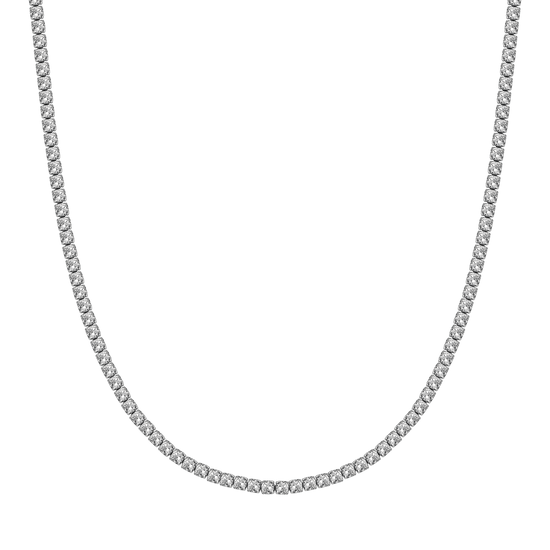 COLLAR TENIS DE ACERO PARA MUJER CON CRISTALES BLANCOS DE 4 MM